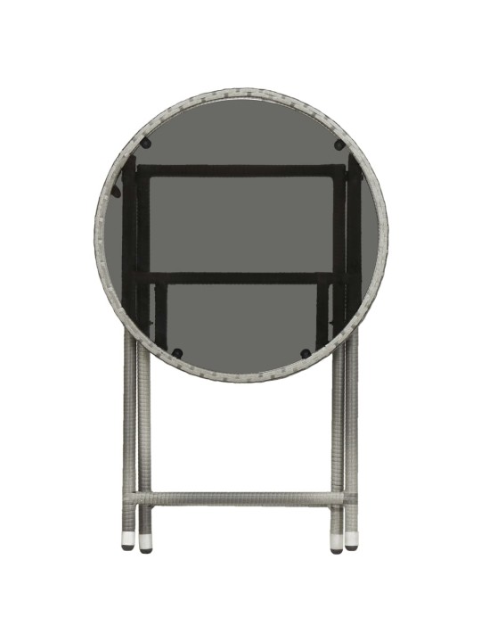 3dílný zahradní bistro set polyratan a tvrzené sklo šedý