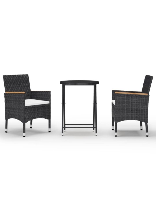 3dílný zahradní bistro set polyratan a tvrzené sklo černý