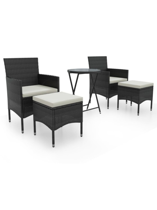 5dílný zahradní bistro set polyratan a tvrzené sklo černý