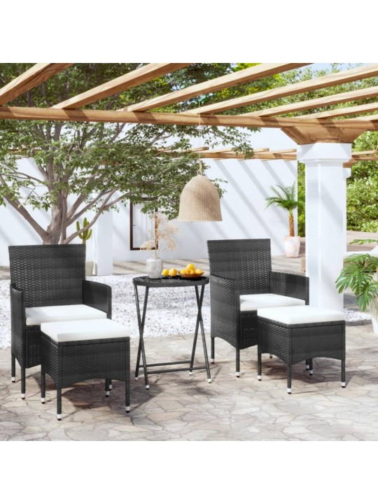 5dílný zahradní bistro set polyratan a tvrzené sklo černý
