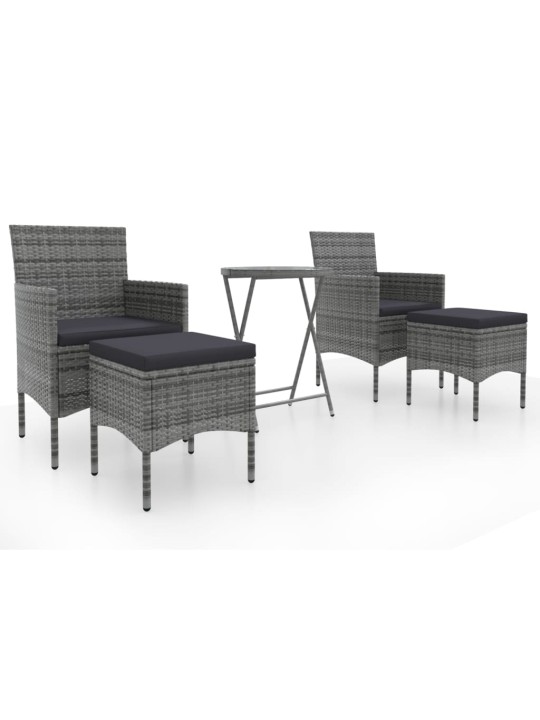 5dílný zahradní bistro set polyratan a tvrzené sklo šedý