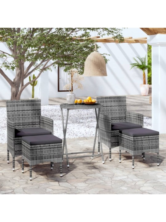 5dílný zahradní bistro set polyratan a tvrzené sklo šedý
