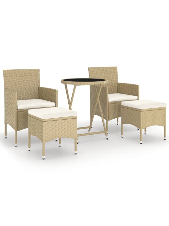 5dílný zahradní bistro set polyratan a tvrzené sklo béžový