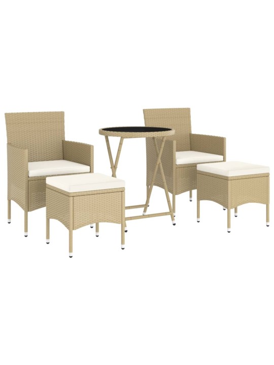 5dílný zahradní bistro set polyratan a tvrzené sklo béžový