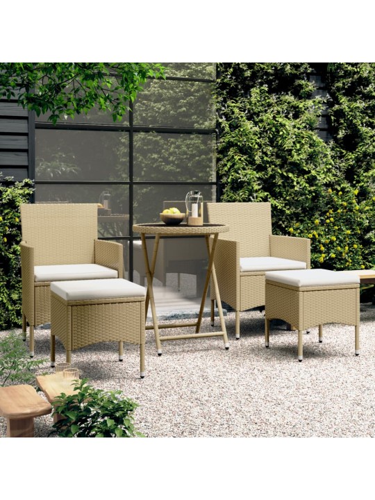 5dílný zahradní bistro set polyratan a tvrzené sklo béžový