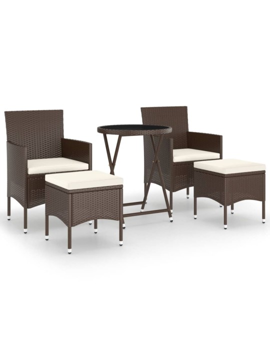 5dílný zahradní bistro set polyratan a tvrzené sklo hnědý