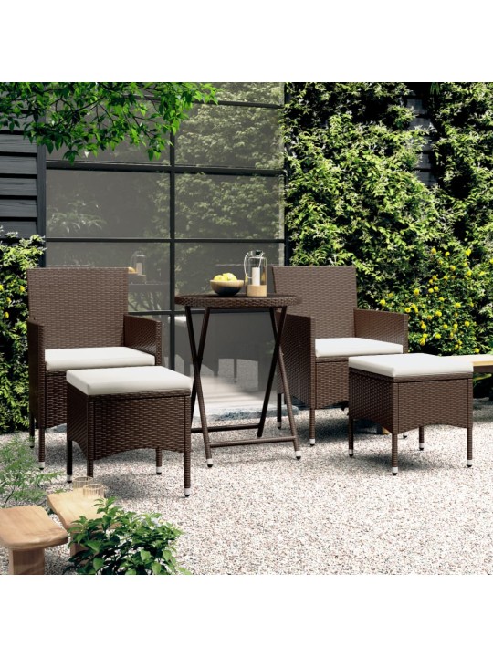 5dílný zahradní bistro set polyratan a tvrzené sklo hnědý