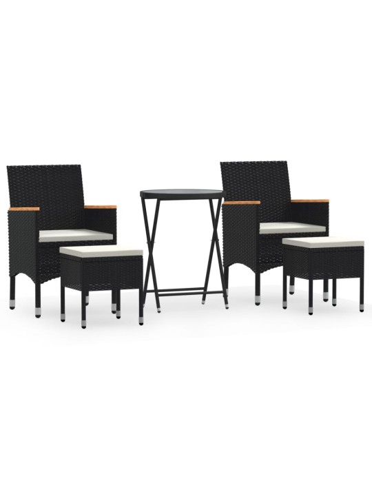 5dílný zahradní bistro set polyratan a tvrzené sklo černý
