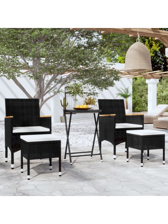 5dílný zahradní bistro set polyratan a tvrzené sklo černý