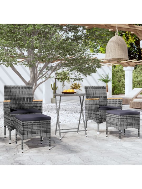 5dílný zahradní bistro set polyratan a tvrzené sklo šedý