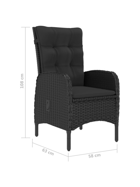 9dílný zahradní jídelní set polyratan a sklo černý