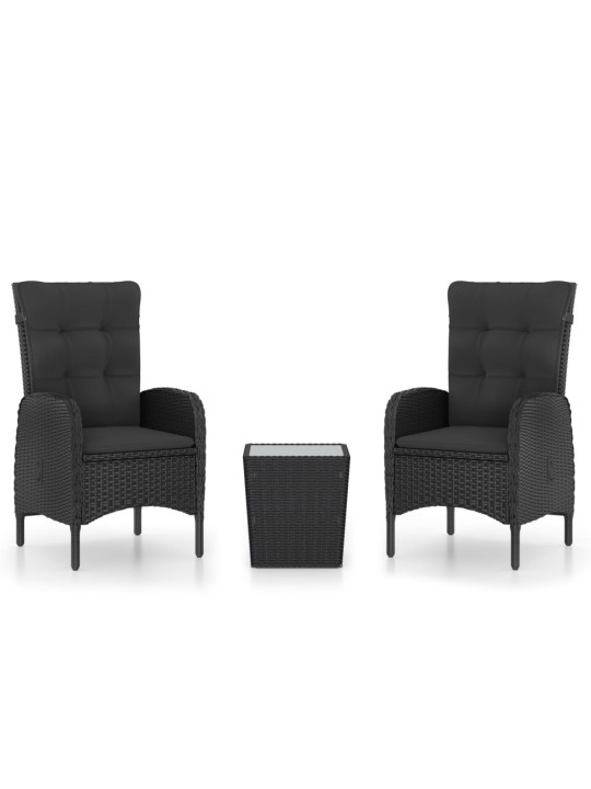 3dílný zahradní bistro set polyratan a sklo černý