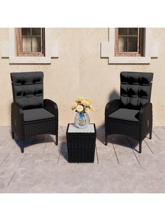 3dílný zahradní bistro set polyratan a sklo černý