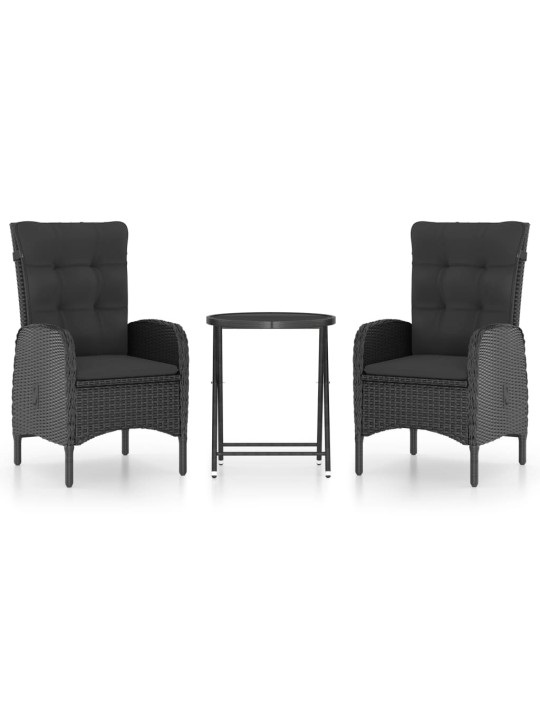 3dílný zahradní bistro set polyratan a sklo černý