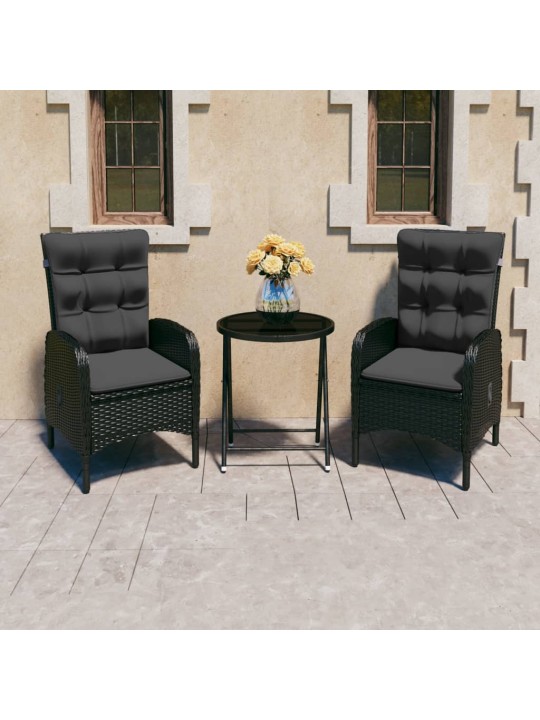 3dílný zahradní bistro set polyratan a sklo černý