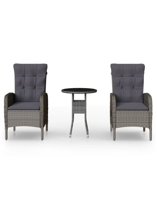 3dílný zahradní bistro set polyratan šedý