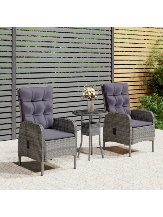 3dílný zahradní bistro set polyratan šedý