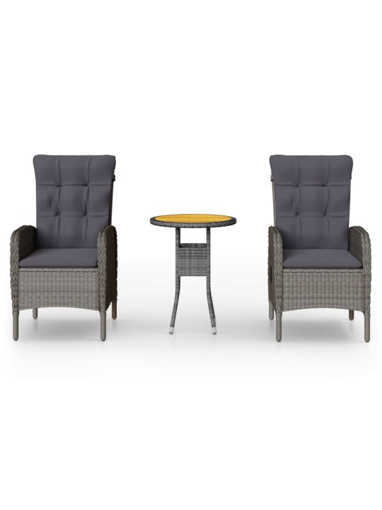 3dílný zahradní bistro set polyratan šedý