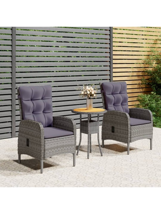 3dílný zahradní bistro set polyratan šedý