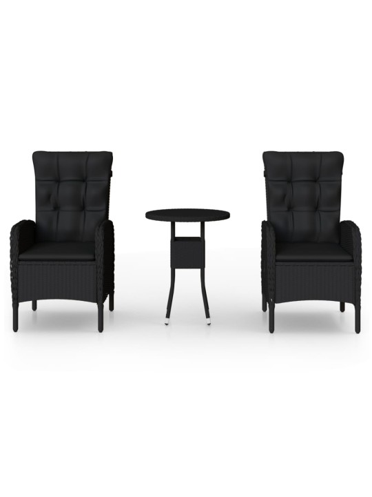 3dílný zahradní bistro set polyratan černý