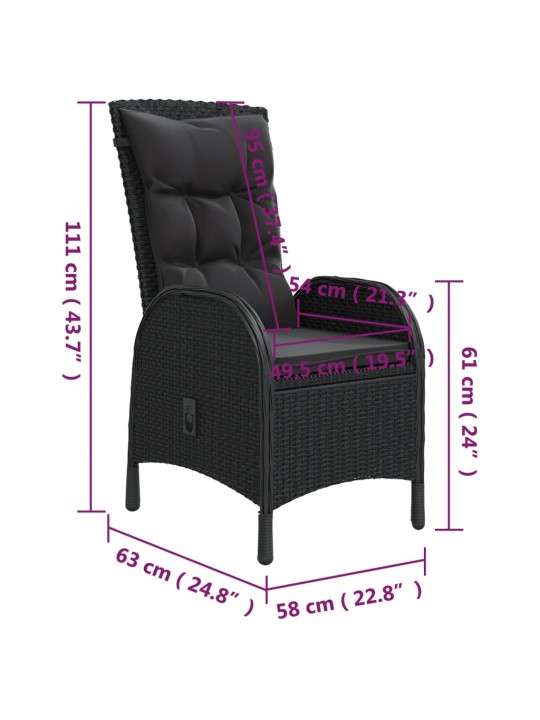 3dílný zahradní bistro set polyratan černý