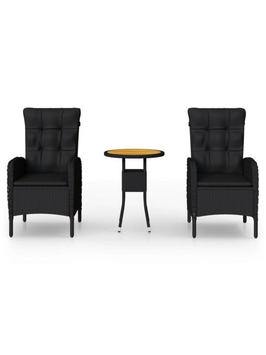 3dílný zahradní bistro set polyratan černý