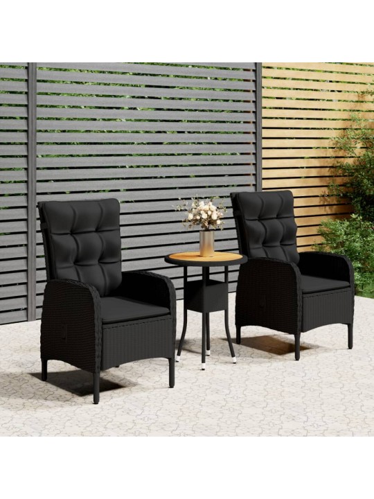 3dílný zahradní bistro set polyratan černý
