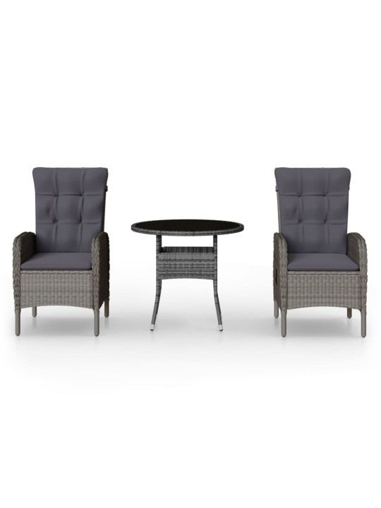 3dílný zahradní bistro set polyratan šedý