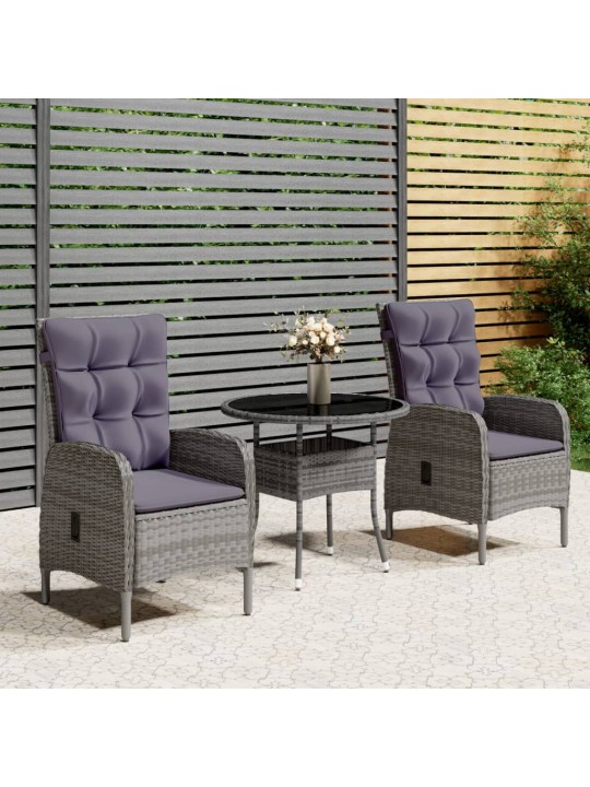3dílný zahradní bistro set polyratan šedý