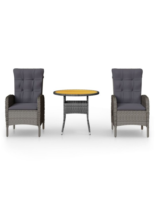 3dílný zahradní bistro set polyratan šedý
