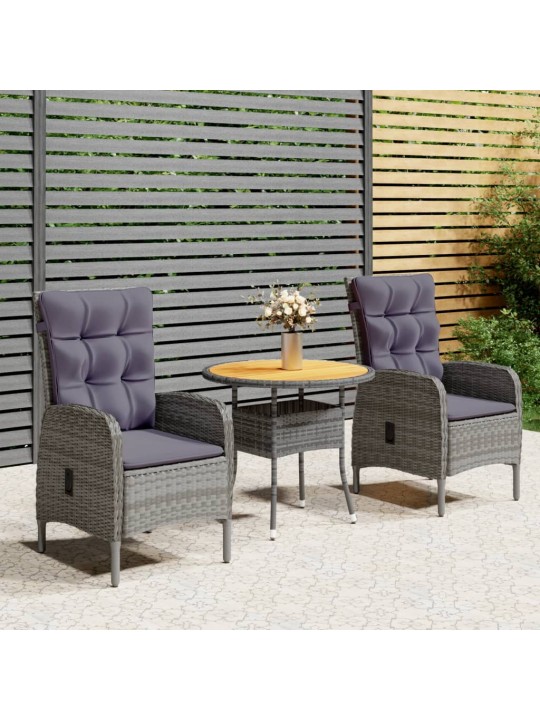 3dílný zahradní bistro set polyratan šedý