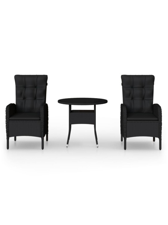3dílný zahradní bistro set polyratan černý