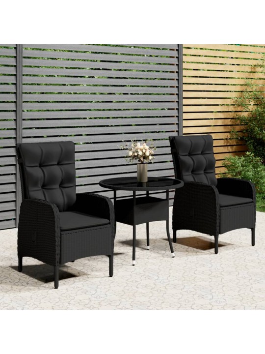3dílný zahradní bistro set polyratan černý