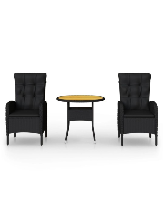 3dílný zahradní bistro set polyratan černý