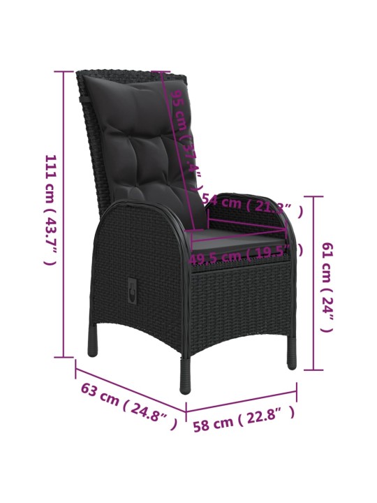 3dílný zahradní bistro set polyratan černý