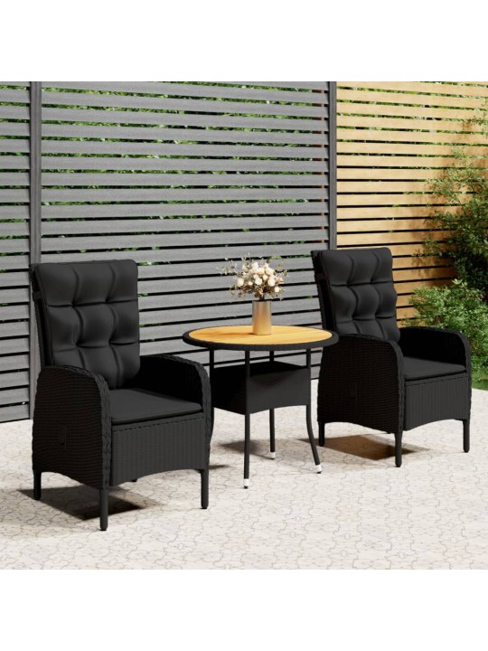 3dílný zahradní bistro set polyratan černý