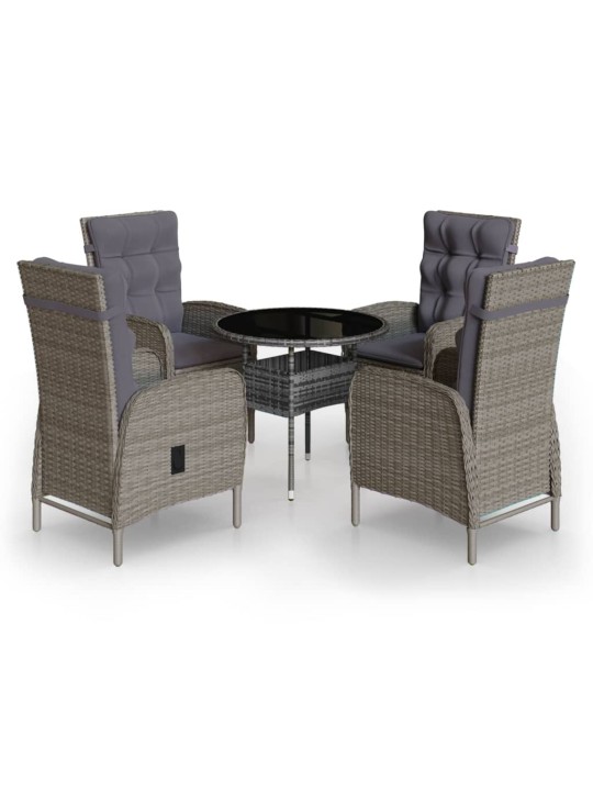 5dílný zahradní bistro set polyratan šedý