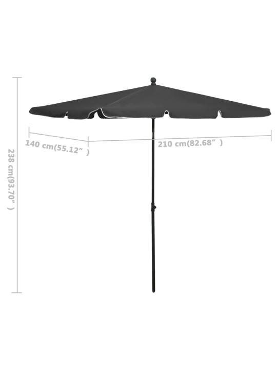 Zahradní slunečník s tyčí 240 x 140 cm antracitový