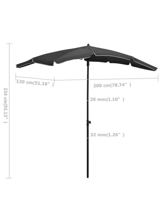 Zahradní slunečník s tyčí 200 x 130 cm antracitový
