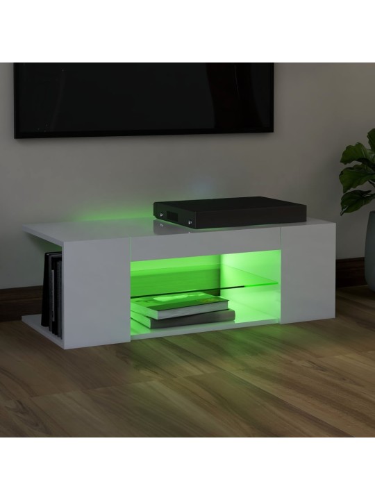 TV skříňka s LED osvětlením bílá s vysokým leskem 90x39x30 cm
