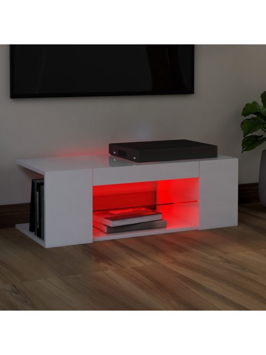 TV skříňka s LED osvětlením bílá s vysokým leskem 90x39x30 cm