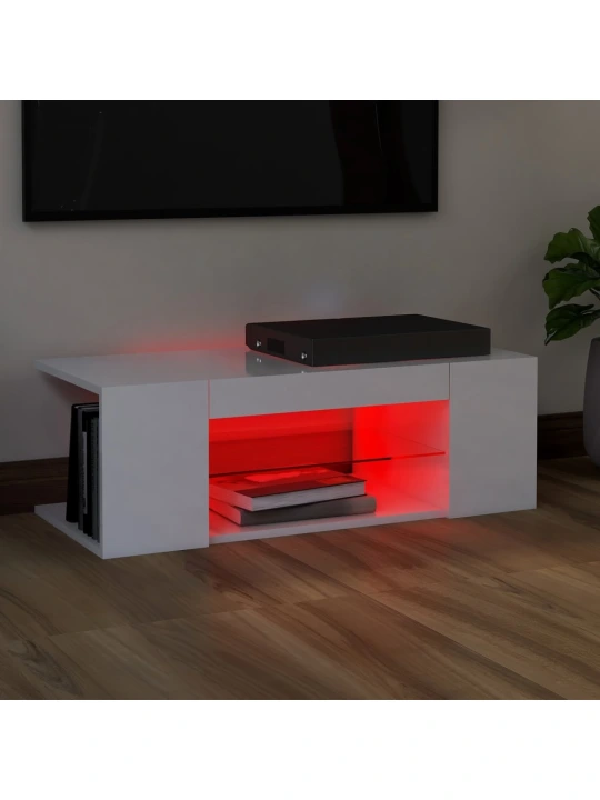 TV skříňka s LED osvětlením bílá s vysokým leskem 90x39x30 cm