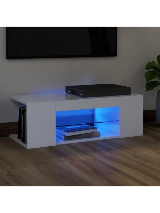 TV skříňka s LED osvětlením bílá s vysokým leskem 90x39x30 cm