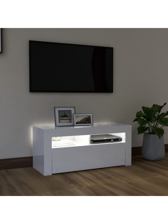 TV skříňka s LED osvětlením bílá s vysokým leskem 90x35x40 cm