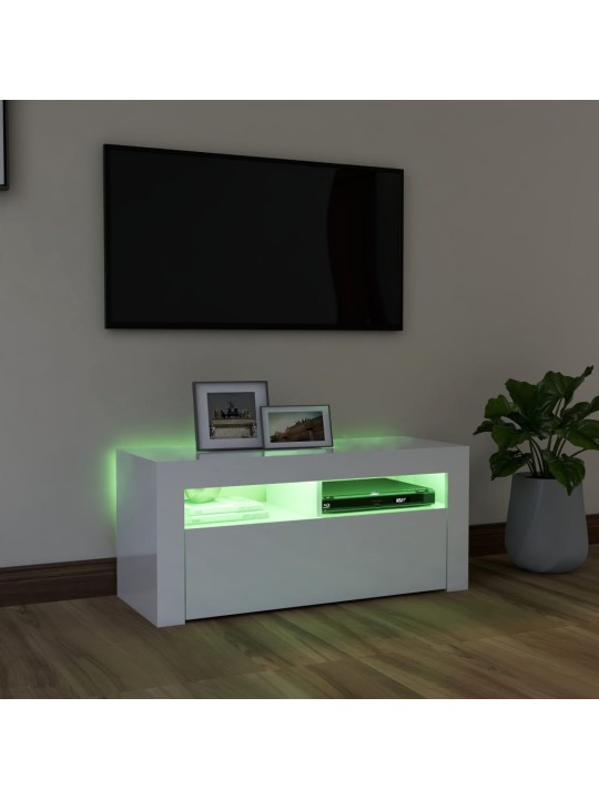 TV skříňka s LED osvětlením bílá s vysokým leskem 90x35x40 cm