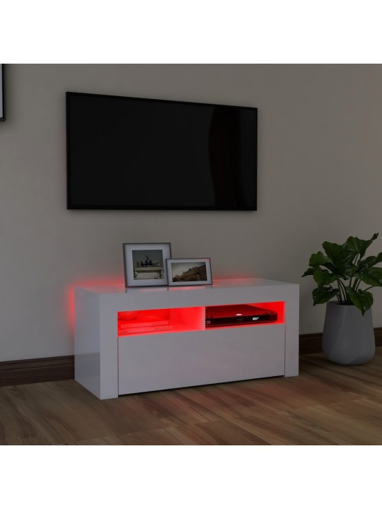 TV skříňka s LED osvětlením bílá s vysokým leskem 90x35x40 cm