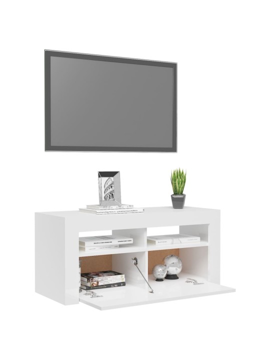 TV skříňka s LED osvětlením bílá s vysokým leskem 90x35x40 cm