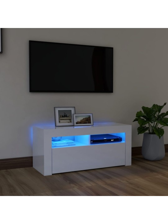 TV skříňka s LED osvětlením bílá s vysokým leskem 90x35x40 cm