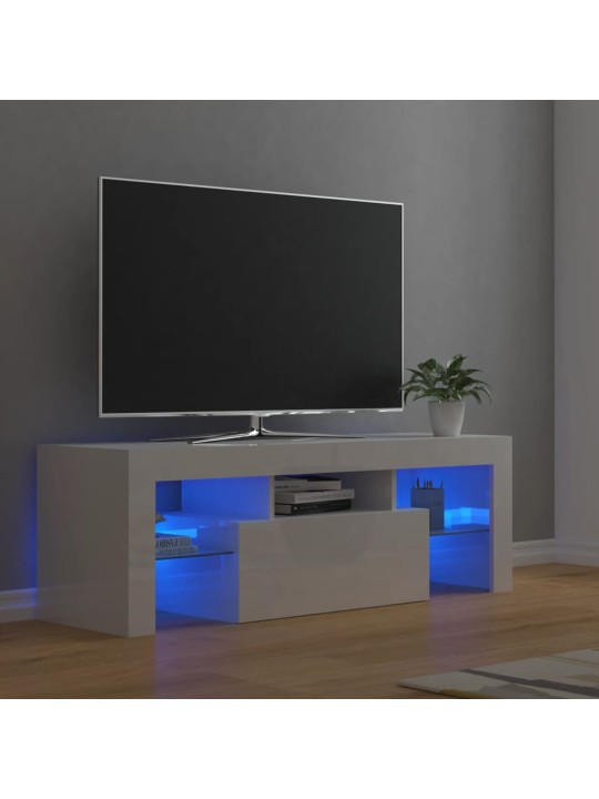 TV skříňka s LED osvětlením bílá s vysokým leskem 120x35x40 cm