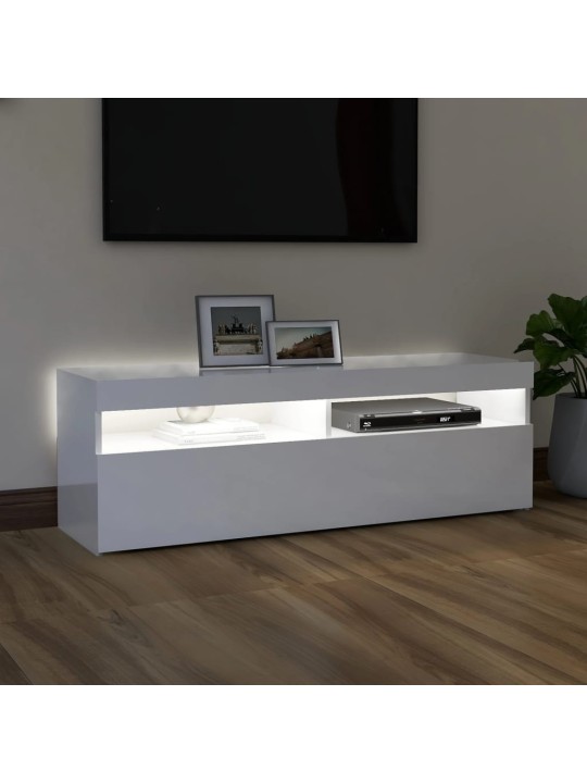 TV skříňka s LED osvětlením bílá s vysokým leskem 120x35x40 cm